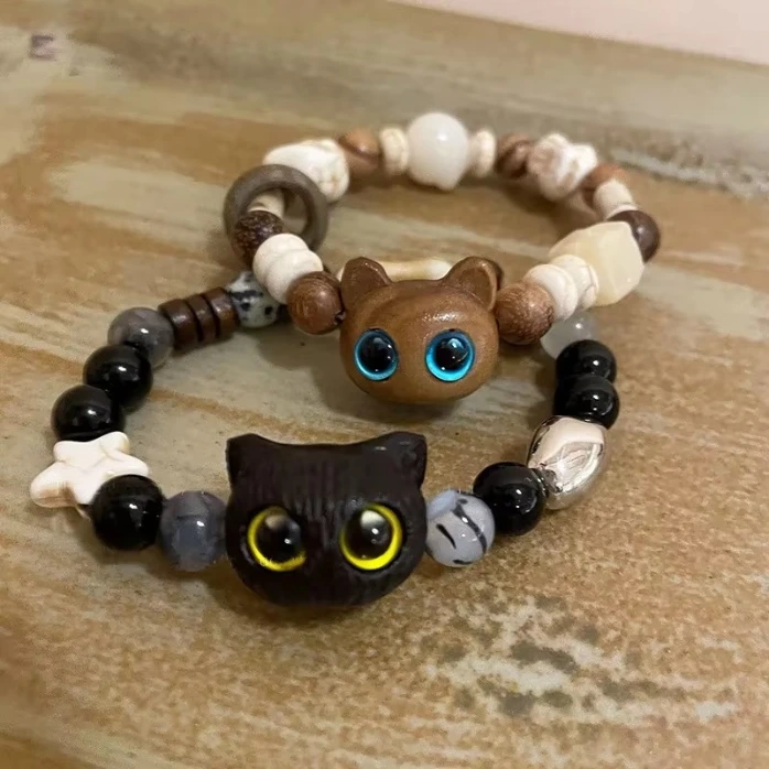 Pulsera Manilla Dije Ojos Gato Parejas Amor Piedras