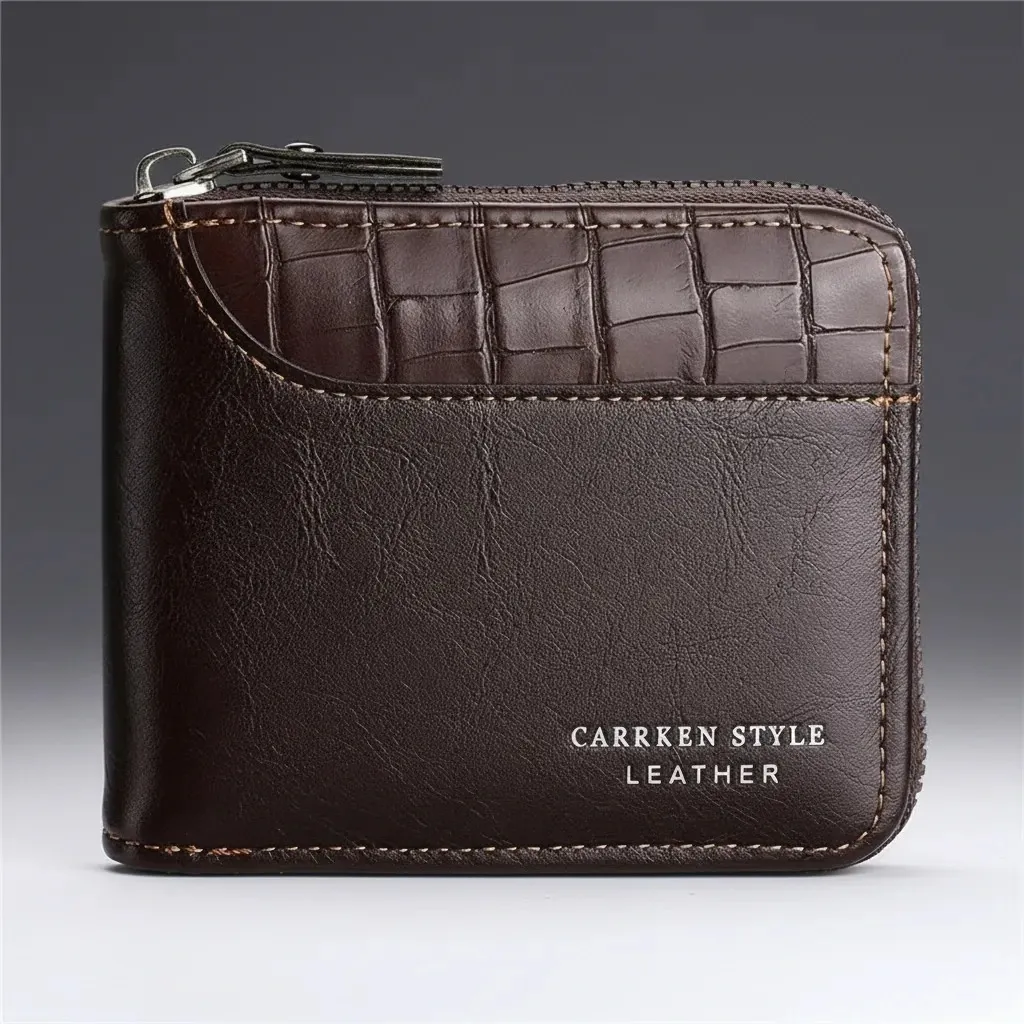 Billetera Cartera Monedero Tarjetero Cuero Cremallera Hombre