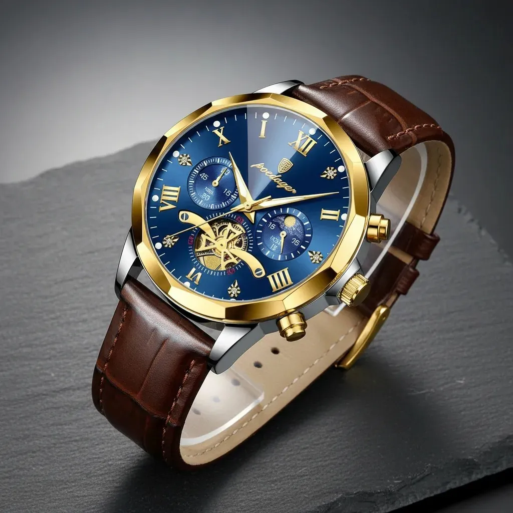 Reloj Cuero Hombre Elegante Cronógrafo Militar De Lujo