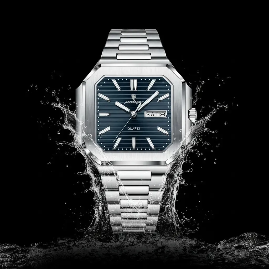 Reloj Hombre Cuadrado Lujo Acero Inoxidable Resiste Salpicaduras